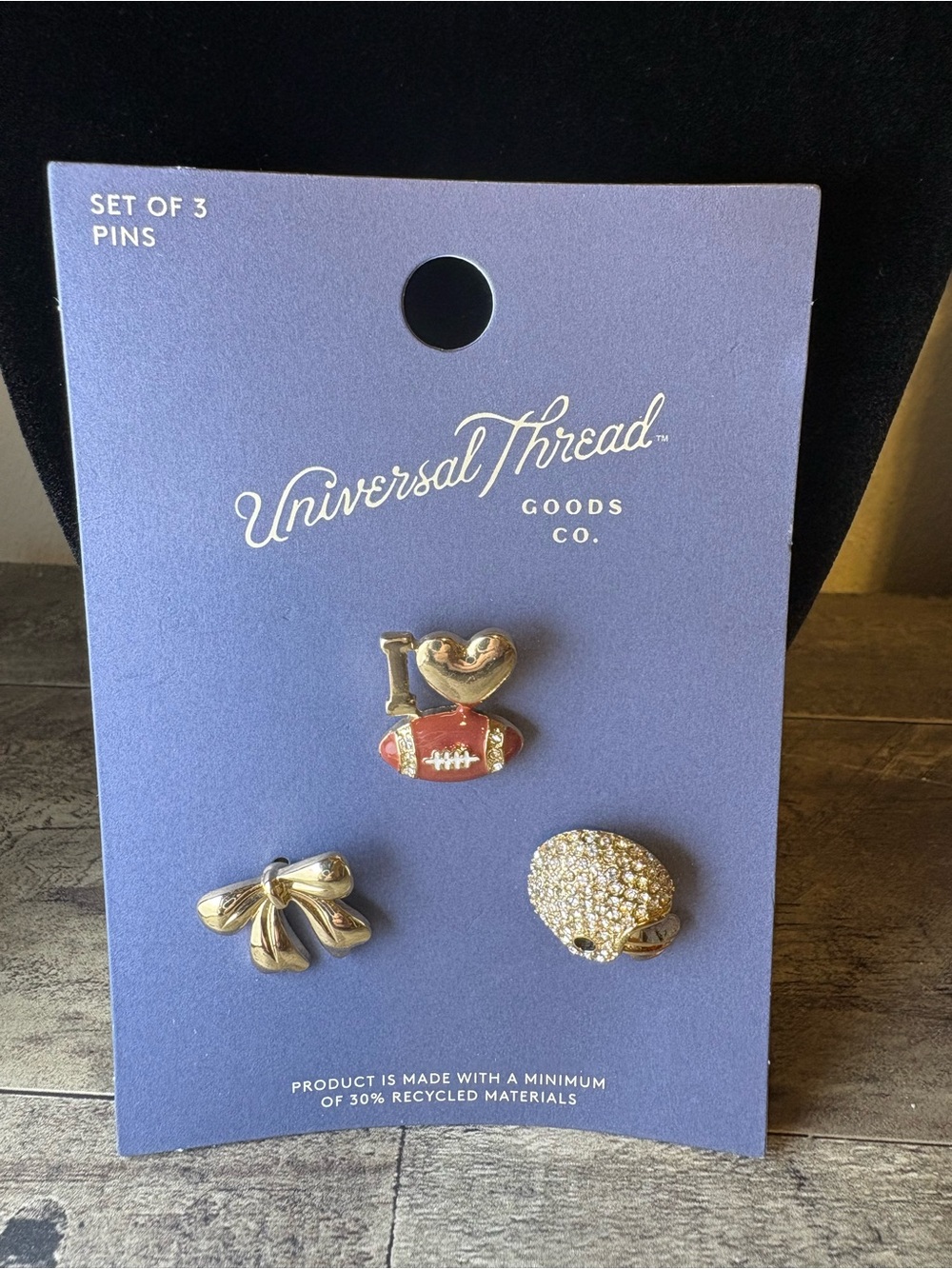 Universal Thread Gold Tone Football & Bow Pin Trio with Red Enamel